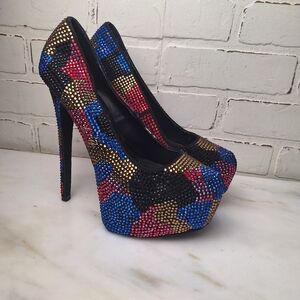 Size 8 Steve Madden Women's Dyvinal Multi-Colored Rhinestone Stiletto Heels